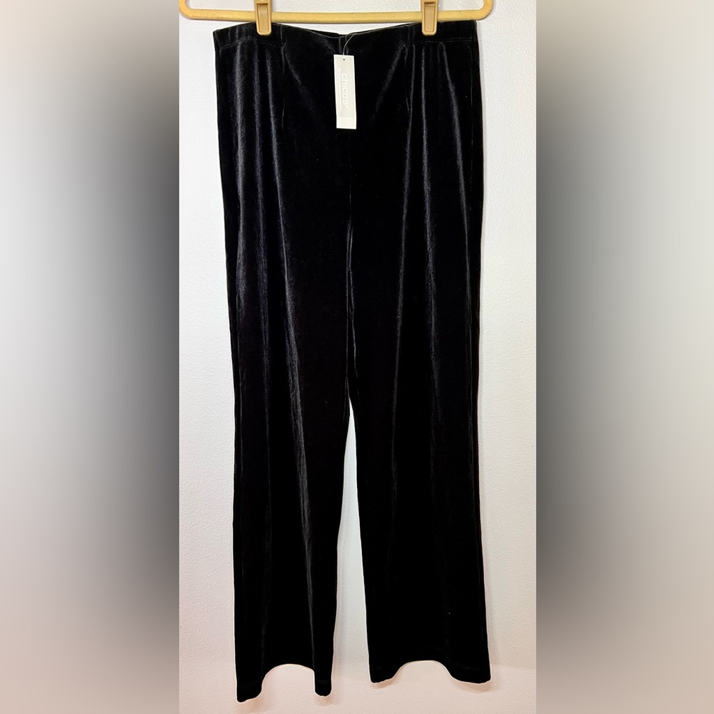 Chicos Travelers no tummy velvet black pants size 1 medium 8/10